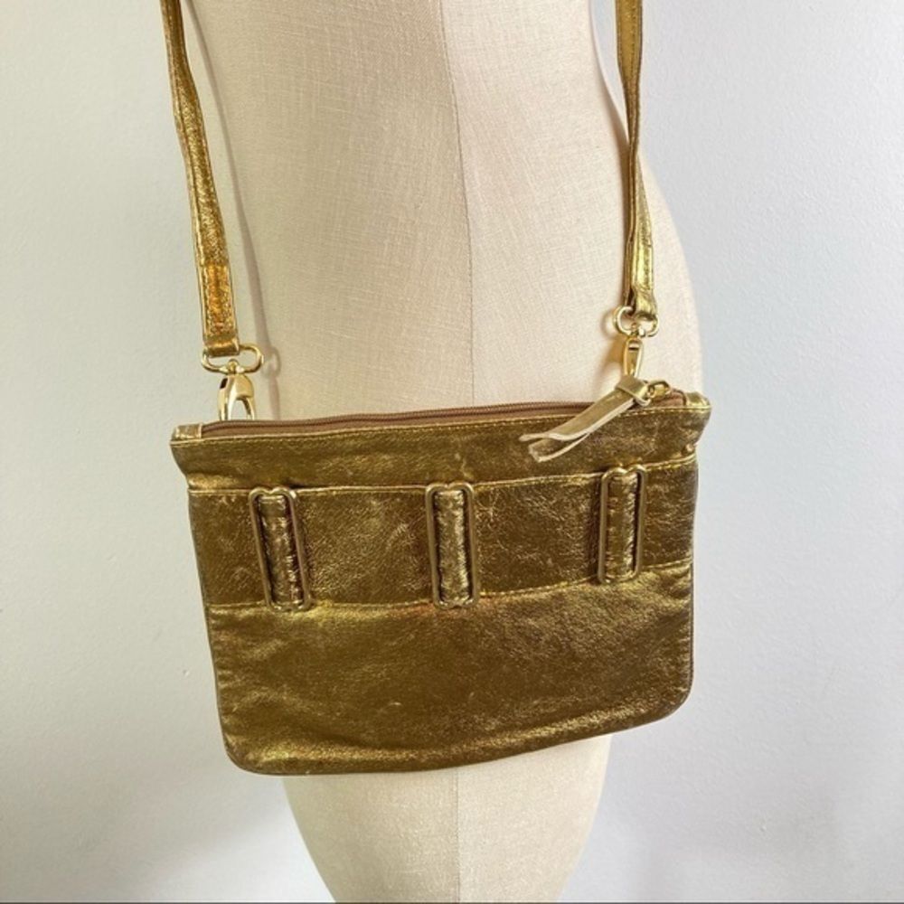 Bryna Nicole Crackled Gold Small Crossbody Bag Clip on Straps